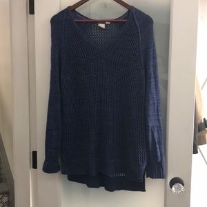 Long Blue crocheted Roxy Sweater size L